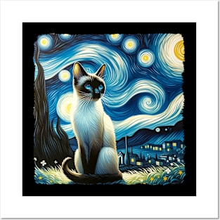 Siamese Starry Night Inspired - Artistic Cat Posters and Art